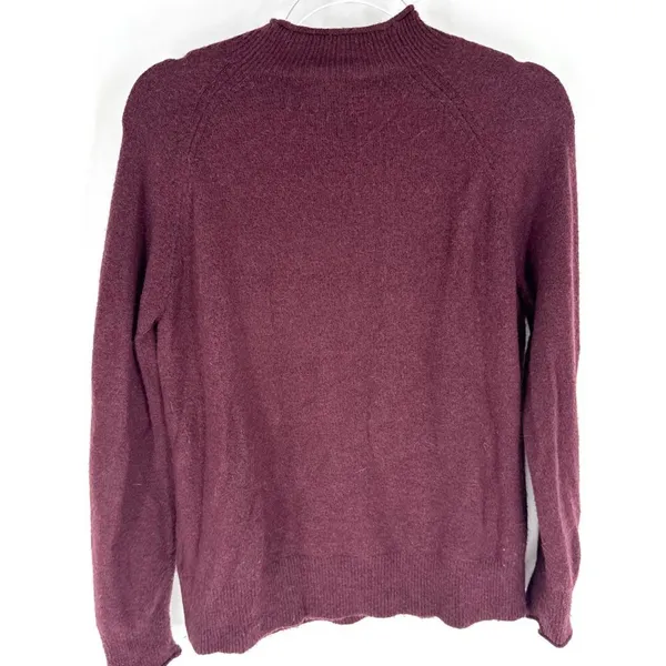 J.Crew Merino Alpaca Blend Mock neck Puff Sleeve‎ Sweater Maroon Size Medium - Image 4