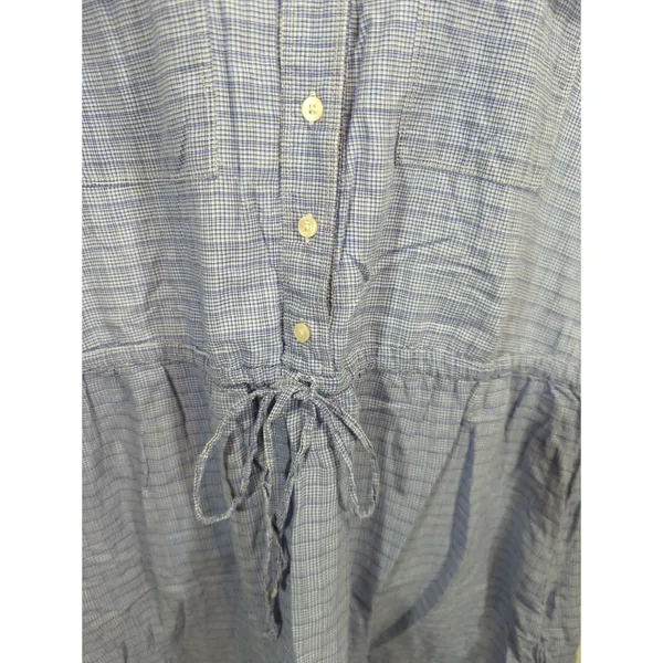 Gap Blue‎ Plaid Mini Utility Pockets Drawstring Dress Womens Large Cottage Core - Image 4