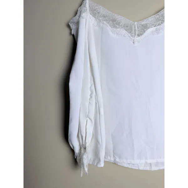 Women's Cold Shoulder Blouse S White Lace Long Sleeve Fairy Romantic Party Night - Image 11