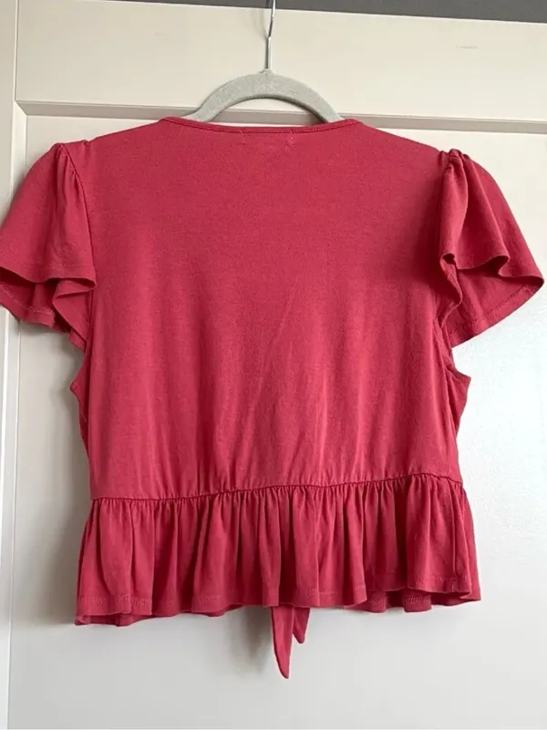Forever 21 Pink Tie-Front Ruffle Crop Top, Size S - Image 4
