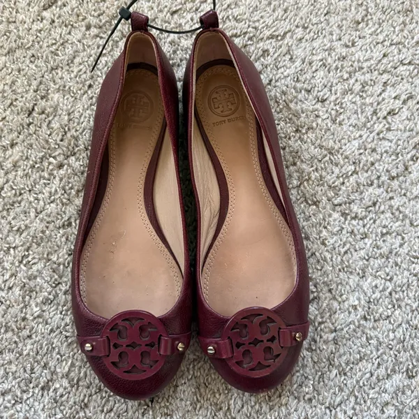 Tory Burch Mini Miller Burgundy Flats - Image 2