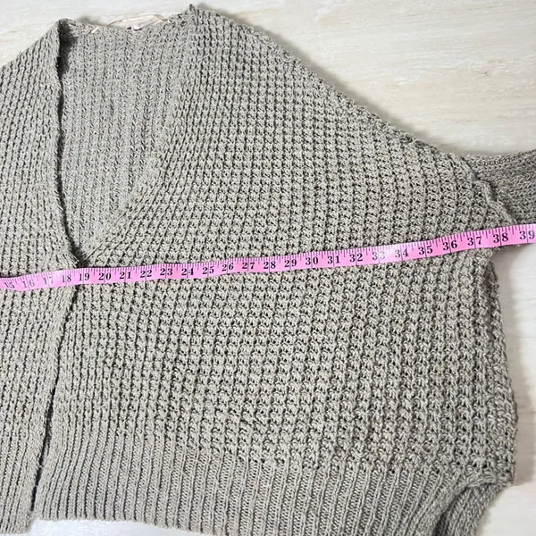 Free People Chunky Knit Oversized Cardigan Taupe Wool Angora Batwing Sweater L - Image 7