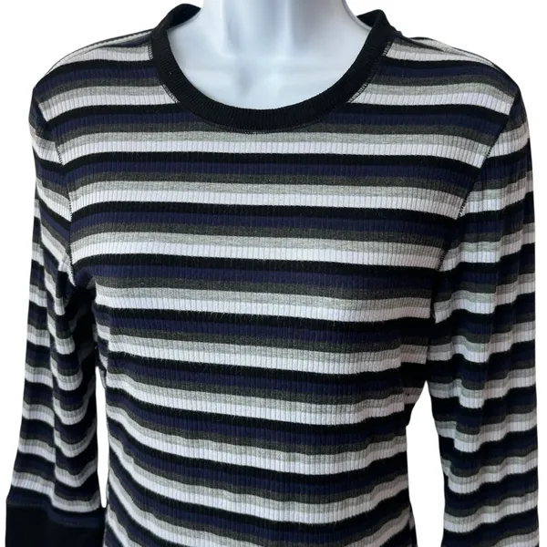 Intimately Free People Striped Ribbed Crew Top Preppy Goth Punk Academia M - Image 3