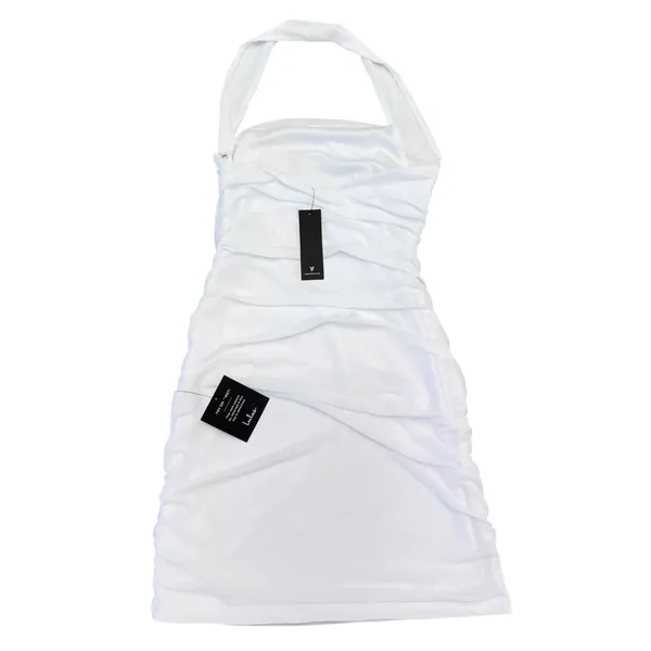 Lulus Attractive Radiance White Mesh Ruched Halter Mini Dress size L - Image 4