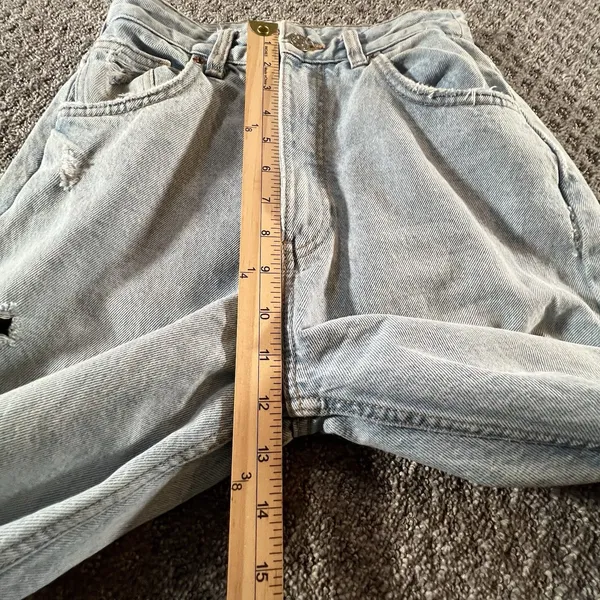 Zara High Rise Straight Leg Jeans Womens 6 Light Wash Distressed Raw‎ Hem - Image 6