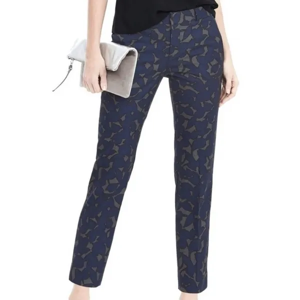 Banana Republic Avery Pant Women 10 Blue Grey Floral Ankle Trousers Preppy - Image 2