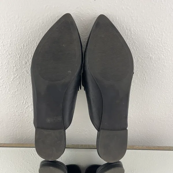 Black Leather Fortress Horse Bit Pointed Toe Slip On Loafer Mules - Image 12
