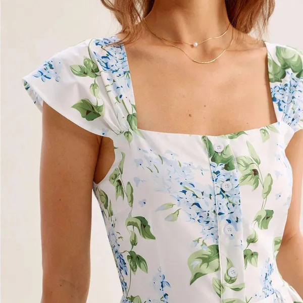 Rihoas White Floral Square Neck Mini Dress - Image 2