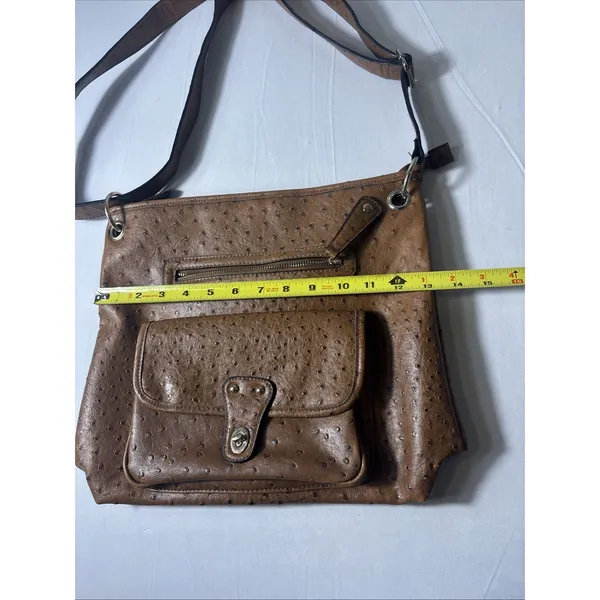 Bueno‎ Faux Ostrich Leather Shoulder Bag Cognac Satchel Purse Crossbody - Image 7