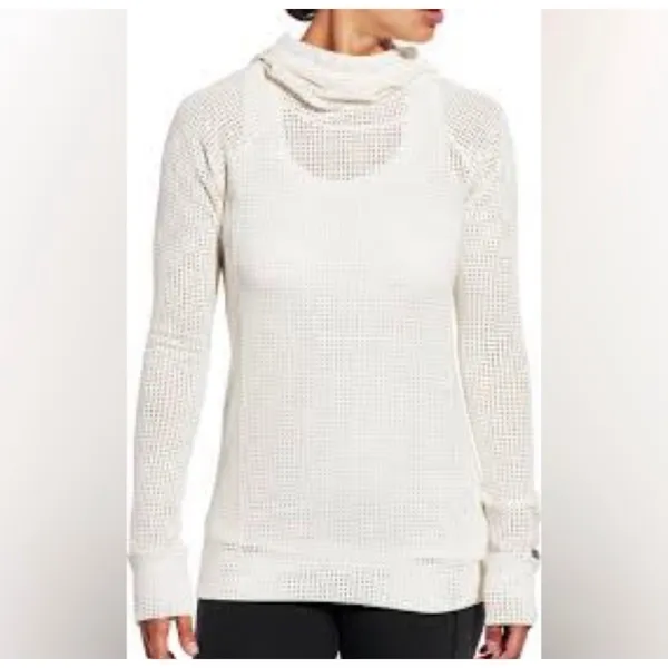 CALIA Laser Cut Cream Mesh Pullover‎ Hoodie Beach Coverup Swim Sweatshirt L - Image 2