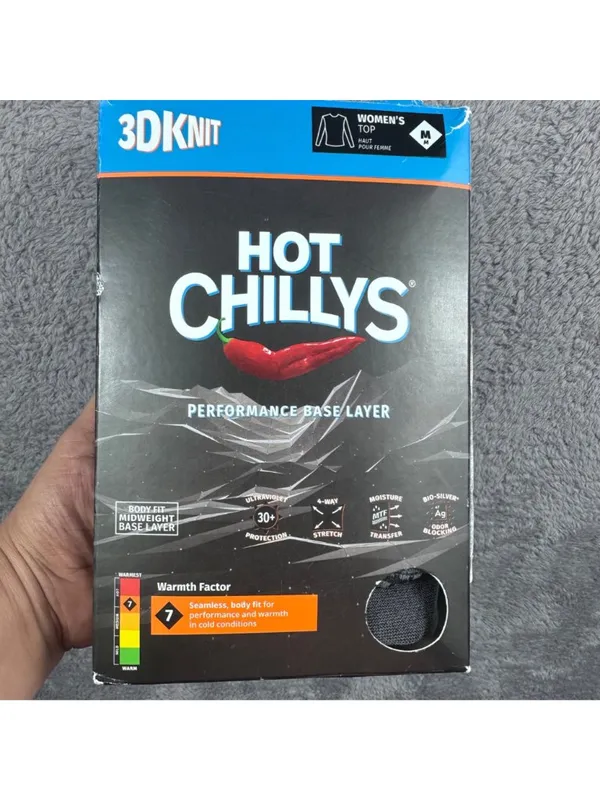 Hot Chillys Womens Black Crew Neck Performance Base Layer Size M 3D Knit New Wit - Image 8
