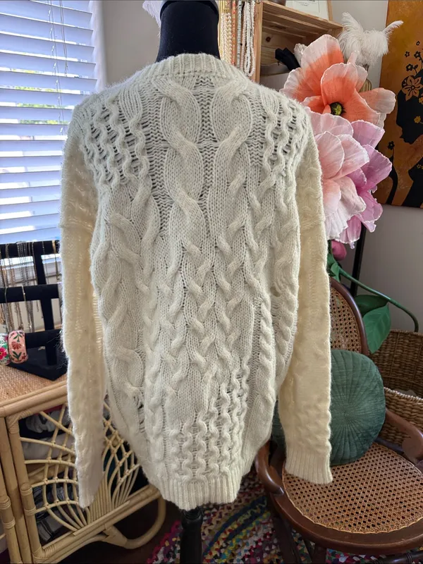 Free People Chunky Distressed Cable Knit Preppy Boho Hippie Chic Montauk Sweater - Image 2