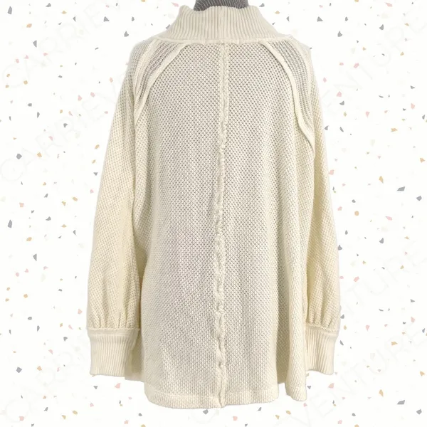 Free People Cream Oversized Fall Knit Sweater Boho Comfort Waffle Top Size M NEW - Image 2