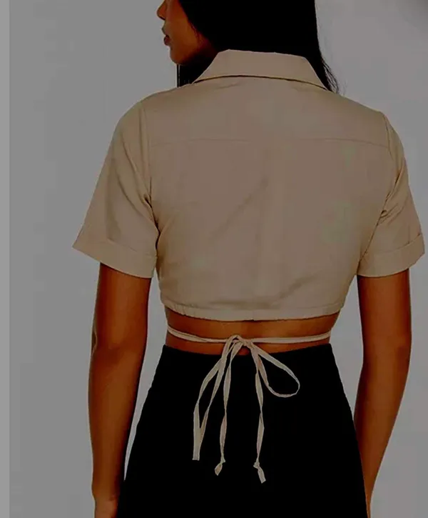 Khaki Utility Crop Shirt - Image 2