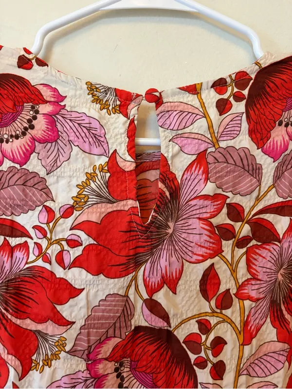 ZARA Sharon Crinkled Textured Floral Print Tiered Mini Dress Red/Pink Sz Large - Image 12