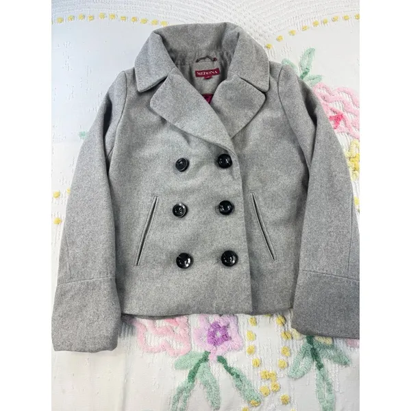 Merona Women Double‎ Breasted Gray Wool Blend Pea Coat Jacket Size Medium - Image 3