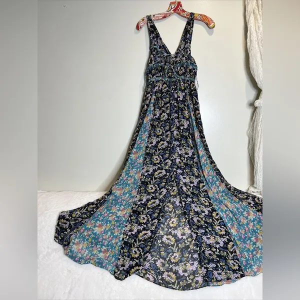 Free People Dance with Me Ruched Gathered Front Cute Ties Maxi Dress Size Small - Image 5