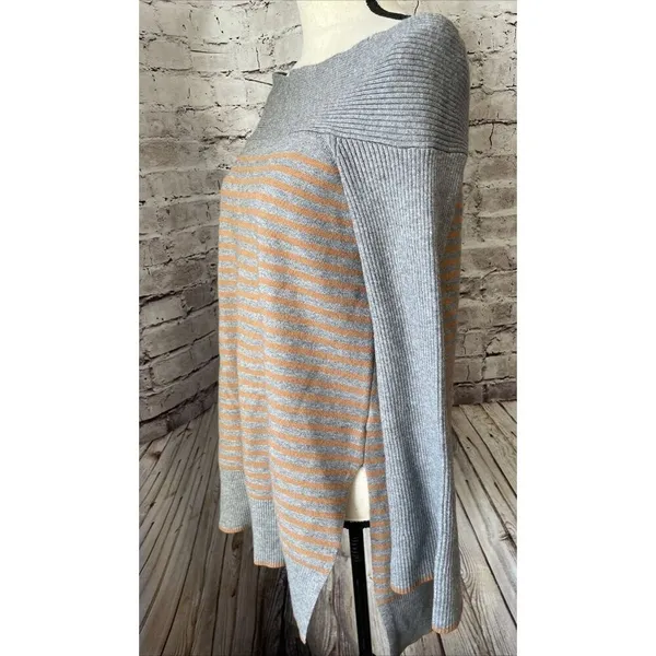 Anthropologie Womens Sweater S Elise‎ Grey Striped Tunic Ribbed Casual - Image 4