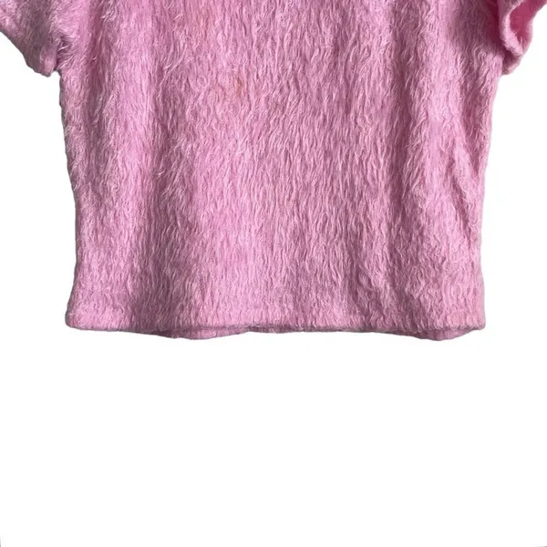 Zara Women Cropped Top L Pink Fuzzy Eyelash Knit Y2K Coquette‎ Indie Festival - Image 5