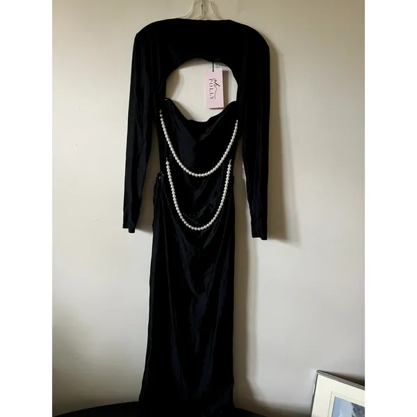 Oh Polly Quintessa Pearl-Detail Cut Out Open Back Maxi Dress Black Size 10 - Image 11