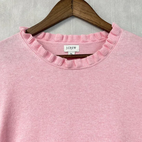 J Crew Womens Cotton Ruffleneck Sweater XL Preppy Coquette Twee Quiet Luxury Top - Image 3