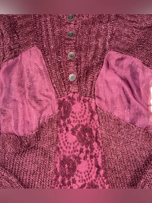 BKE Lace Mesh Floral Detail Mohair Blend Sweater Fairy - Size Medium - Image 4
