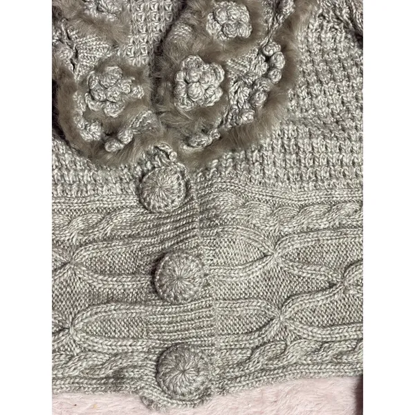 ROZ‎ & ALI Faux Fur Trimmed Cardigan Sweater Jacket Sz L Large I0216 - Image 4