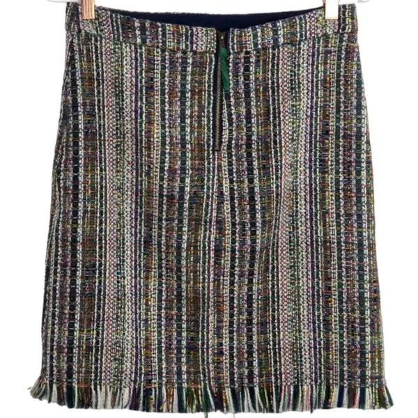 Anthropologie Chelsea & Theodore Multicolor Tweed Fringe Hem Pencil Skirt Size 4 - Image 4