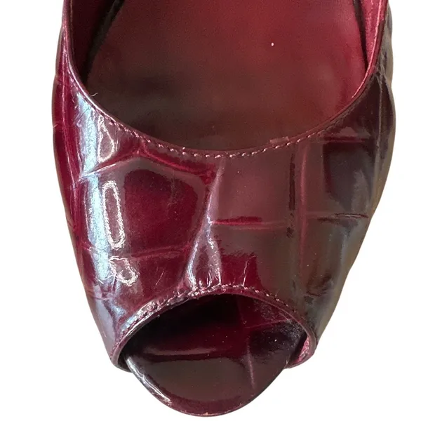 Tory Burch Allison Croc Patent Slingback Peep Toe‎ Block Heels 8 Bordeaux - Image 10
