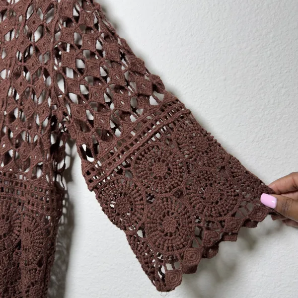 Women Chocolate Brown Crochet Knit Top Medium Boho Festival Indie Grunge‎ Goblin - Image 5