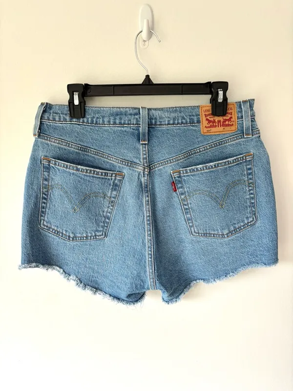 Levi’s 501 Jean Shorts Light Wash Denim Button Fly Distressed High Waist - Image 5