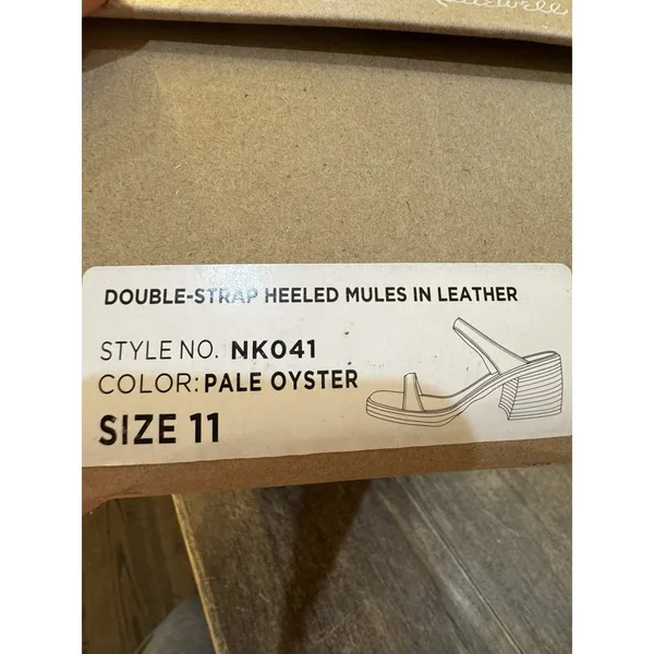 Madewell The Saige Double Strap Heeled Mules Sandal Leather Pale Oyster Size 11 - Image 9