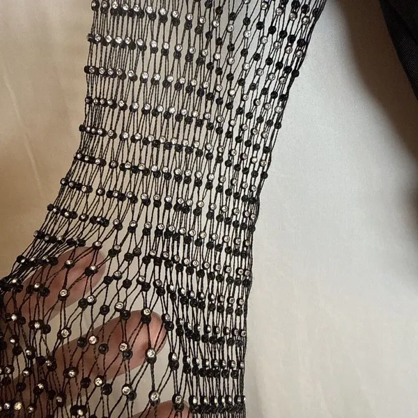ENVME BLACK STRETCH RHINESTONE MESH BODYSUIT SNAP CROTCH Size Small NWT - Image 5