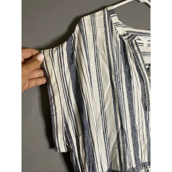 Time & Tru Striped Linen Blend Dress Pockets Coastal Nautical Cottagecore L - Image 6