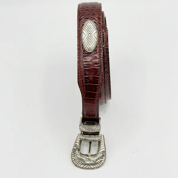 Fossil Size 38 Brown Croc Embossed Leather Concho Western Belt Equestrian Rodeo - Image 4
