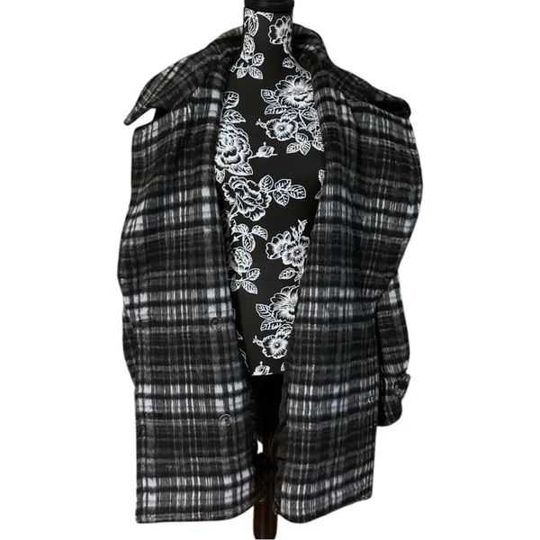Free People Highlands Wool Plaid Peacoat Size XL - Image 7