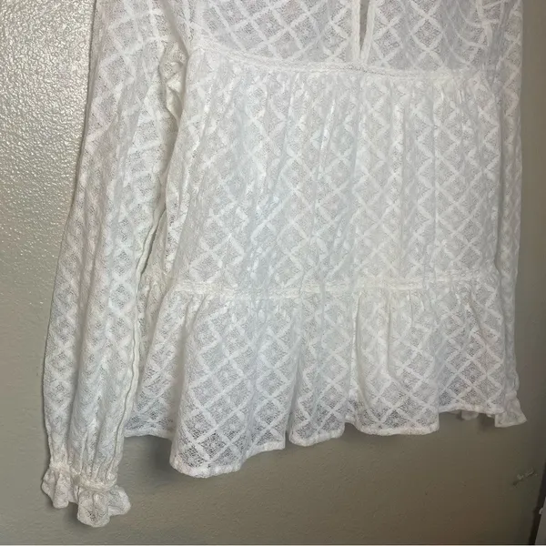 Sézane White Lace Peplum Long-Sleeve Top Lace Size 36 - Image 8