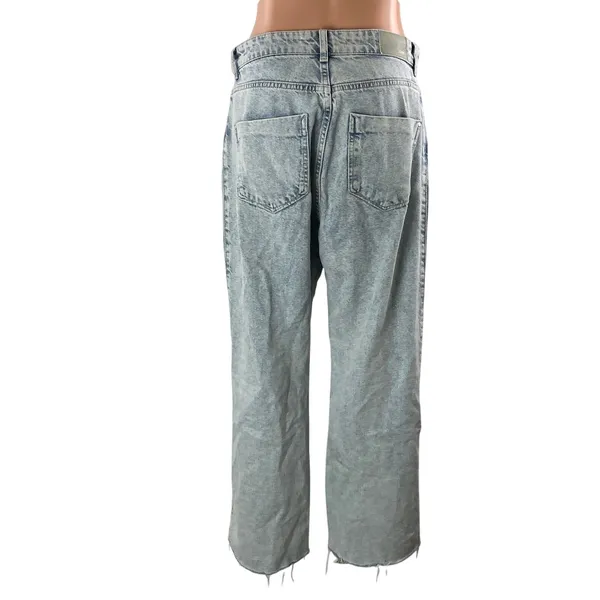 Zara Women's Blue Light Wash High Rise Distressed Wide Leg Denim Jeans Size 8 - Image 3