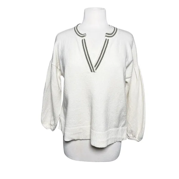 MADEWELL Women’s Wiltshire Vneck Cream Varsity Stripe Pullover Sweater - Image 3