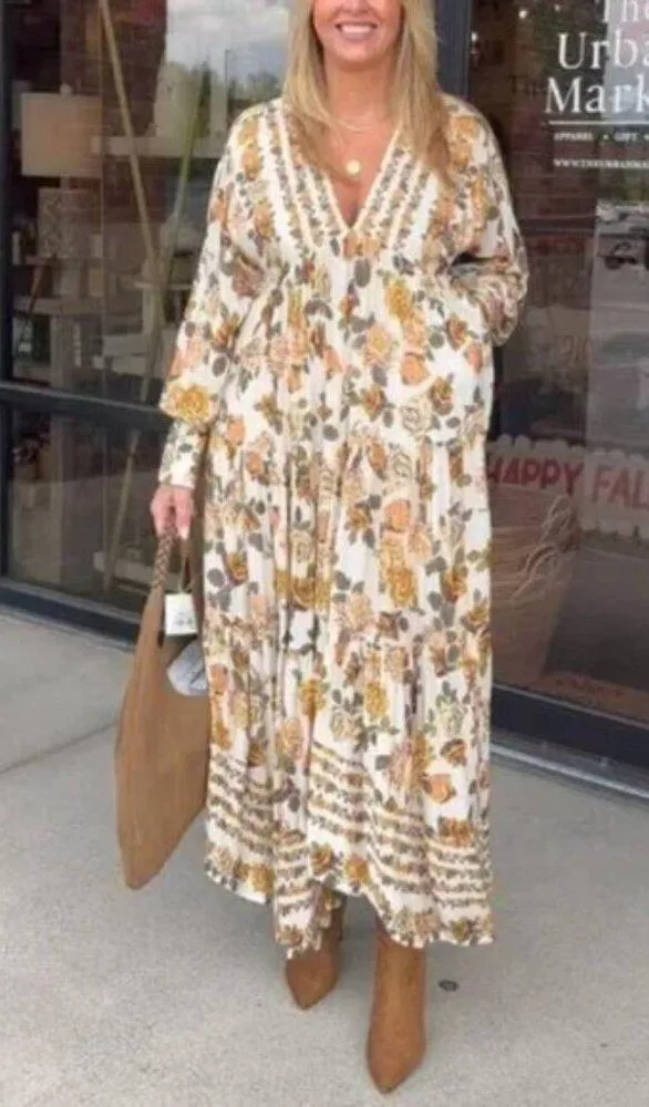 FREE PEOPLE Rows Of Roses Maxi Dress in Ivory Combo Size X-Small - Image 2
