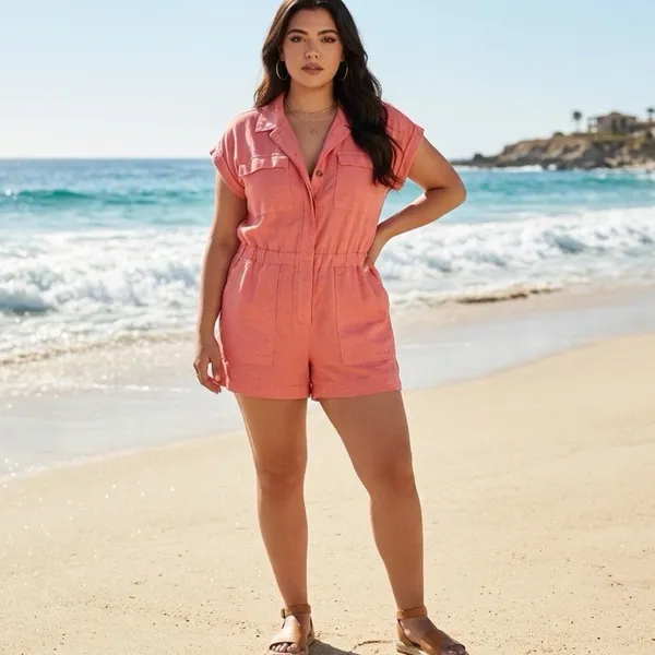 Universal Threads Linen Blend Romper Womens 14 Vacation Beachy Coastal Nautical - Image 6