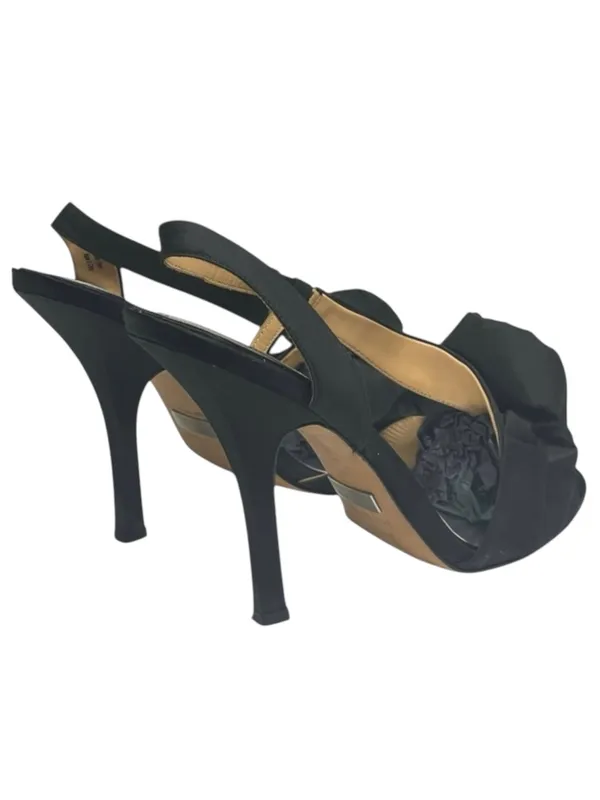 Badgley Mischka ⚘ Rosette Stiletto Heel Sandals ⚘ Black ⚘ 7.5M ⚘ Cocktail Attire - Image 4