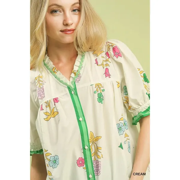 Umgee Petal Parade‎ Print Button-Down Blouse - Cream - Medium - Image 5