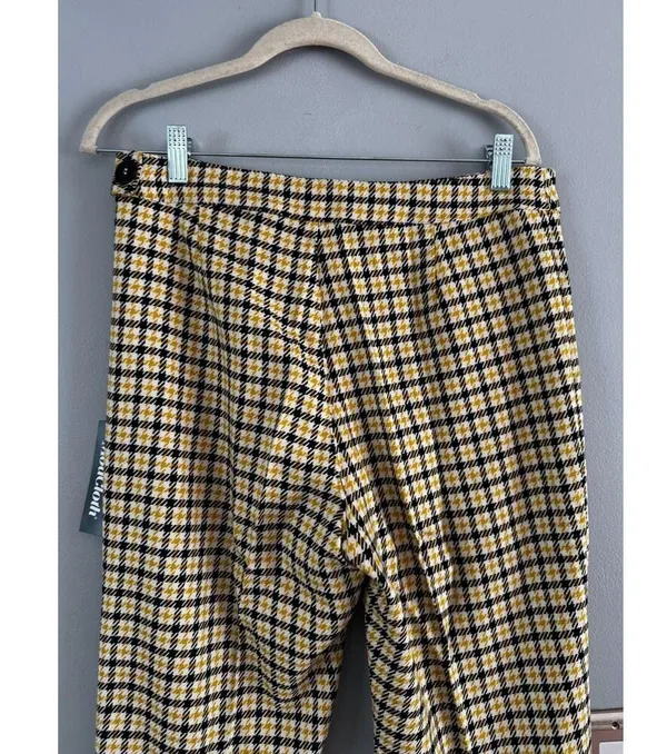 NWT ModCloth About to Bloom Plaid Pants Yellow Black Check Sz 10 - Image 4