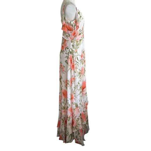 Altar’d State White Coral Pink Orange Floral Maxi Dress Flutter Ruffle Knoll NWT - Image 8