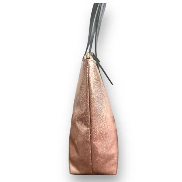 Kate Spade Rose Gold Glitter Small Tote Bag Sparkle Brown Bow‎ Holiday Party - Image 3