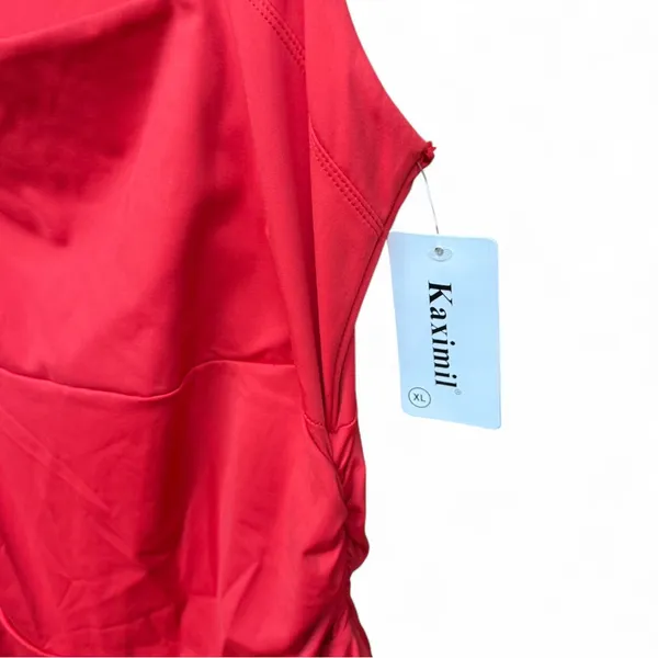 Kaximil Red Sleeveless Cowl Neck Ruched Bodycon Dress - Size XL - Image 5