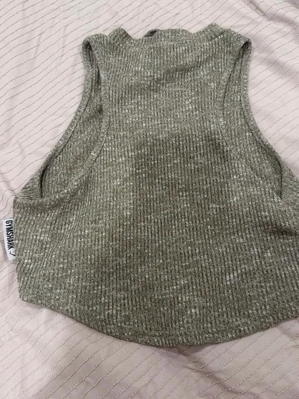 Gymshark Ribbed Cropped Tank Top - Heather Green size M - Image 3