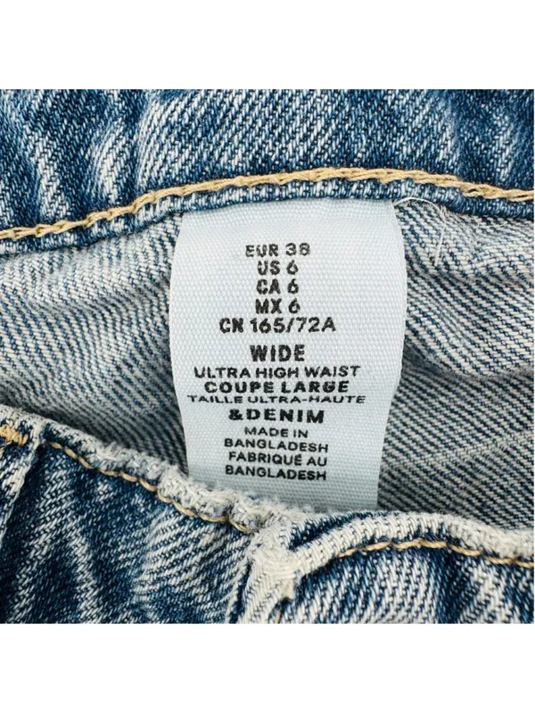 & Denim Jeans Ultra High Waist Wide Leg Faded Vintage Wash H&M Size 6 - Image 7