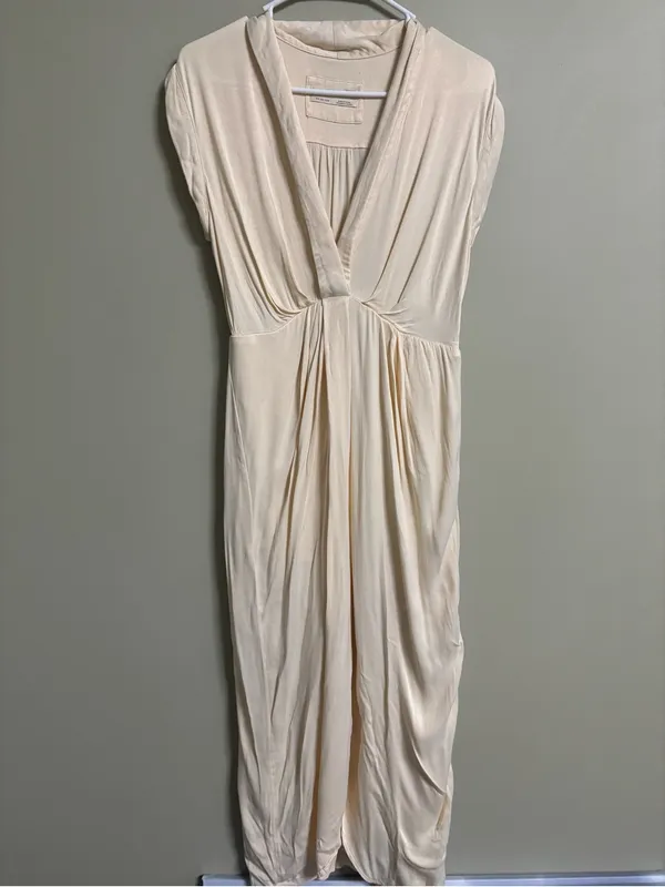 Anthropologie Sleeveless V-Neck Twist-Front Satin Dress Size 2 XS Ivory Maxi - Image 2